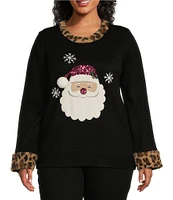 Lisa International Plus Size Faux Fur Trim Crew Neck Santa Christmas Sweater