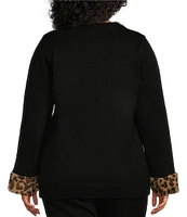 Lisa International Plus Size Faux Fur Trim Crew Neck Santa Christmas Sweater