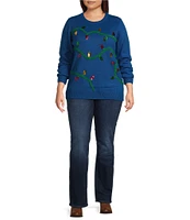 Lisa International Plus Size Fury Yarn Ribbed Crew Neck Sequin Embroidered Light Decoration Christmas Sweater