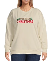 Lisa International Plus Size Merry Christmas Printed Crew Neck Long Sleeve Sweatshirt