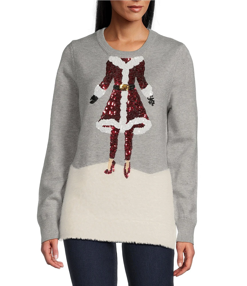 Lisa International Sequin Embroidered Mrs. Claus Christmas Sweater