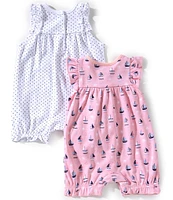Little Me Baby Girls 3-12 Months Flutter-Sleeve Sailboat-Printed Romper & Flutter-Sleeve Pindotted Romper Two-Pack