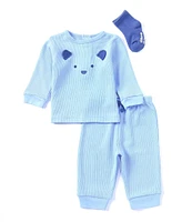 Little Me Baby Boys 3-12 Months Long Sleeve Bear Face Waffle-Knit Sweatshirt & Matching Jogger Pant Set