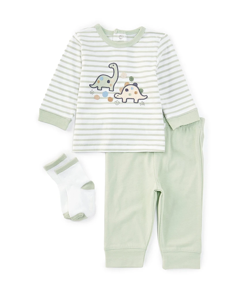 Little Me Baby Boys 3-12 Months Long-Sleeve Dinosaur-Motif Striped T-Shirt & Solid Jogger Pant Set