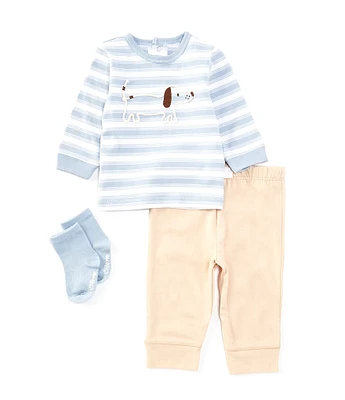 Little Me Baby Boys 3-12 Months Long-Sleeve Dog-Motif Striped T-Shirt & Solid Jogger Pants Set