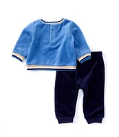 Little Me Baby Boys 3-12 Months Long Sleeve Fluffy Puppy Appliqued Velour Sweatshirt & Solid Velour Jogger Pant Set