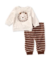 Little Me Baby Boys 3-12 Months Long Sleeve Lion Face Velour Sweatshirt & Striped Jogger Pant Set