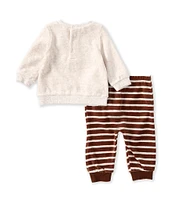 Little Me Baby Boys 3-12 Months Long Sleeve Lion Face Velour Sweatshirt & Striped Jogger Pant Set