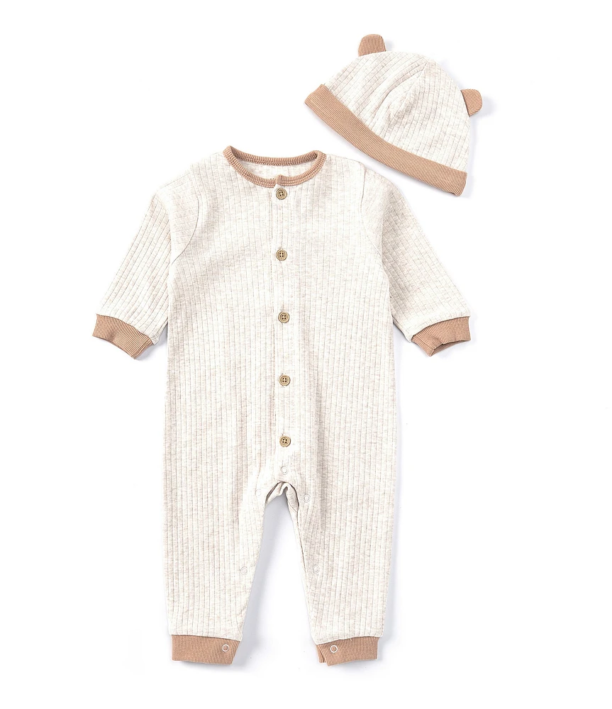 Little Me Baby Boys 3-12 Months Long-Sleeve Ribbed Coverall & Matching Hat Set