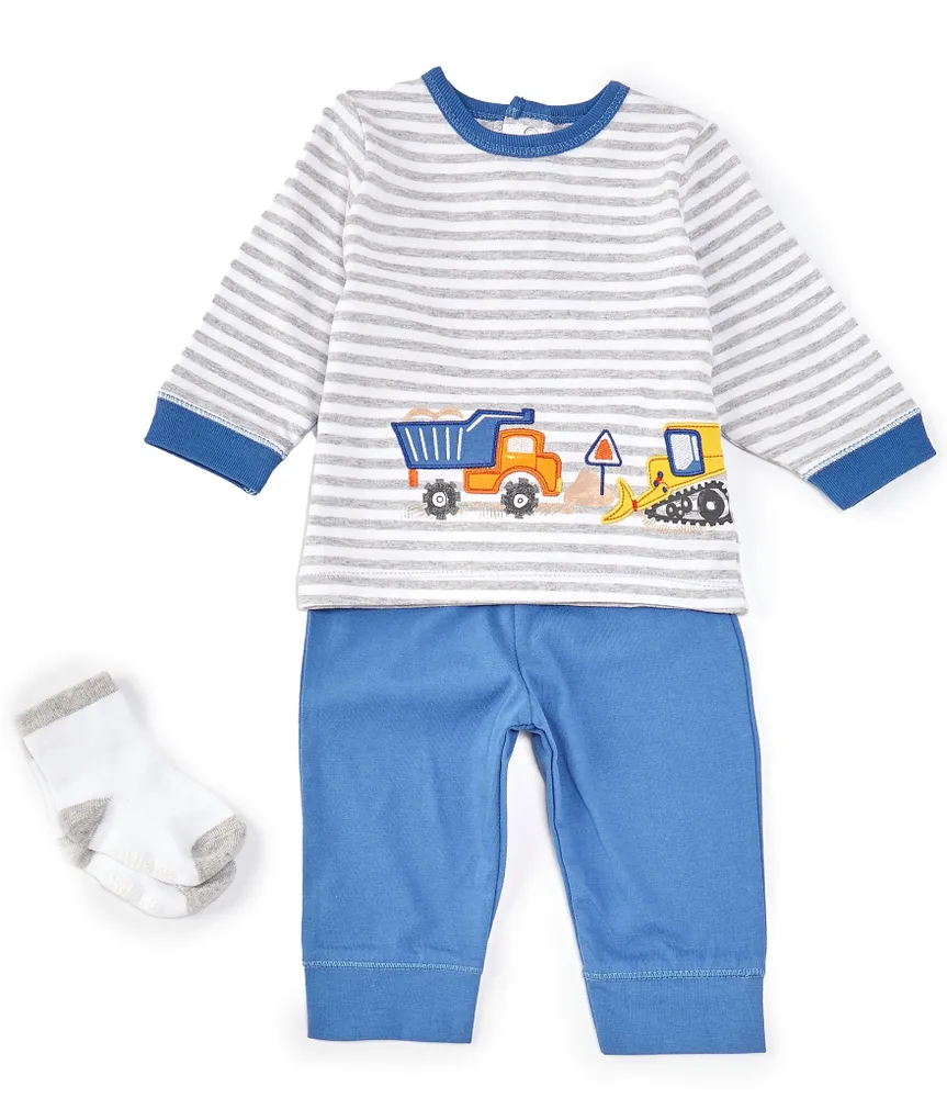 Little Me Baby Boys 3-12 Months Long Sleeve Striped T-Shirt & Solid Jogger Pant Set