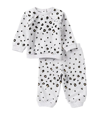 Little Me Baby Boys 3-12 Months Raglan Sleeve Leopard-Printed Sweatshirt & Matching Jogger Pant Set