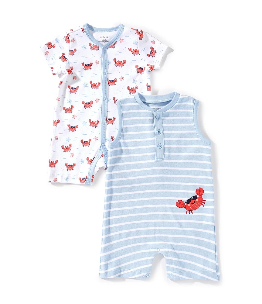 Little Me Baby Boys 3-12 Months Short-Sleeve Crab-Printed Shortall & Sleeveless Striped Crab-Motif Shortall 2-Pack