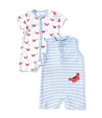 Little Me Baby Boys 3-12 Months Short-Sleeve Crab-Printed Shortall & Sleeveless Striped Crab-Motif Shortall 2-Pack