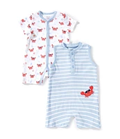 Little Me Baby Boys 3-12 Months Short-Sleeve Crab-Printed Shortall & Sleeveless Striped Crab-Motif Shortall 2-Pack
