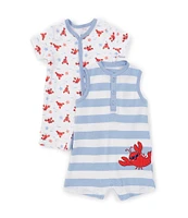 Little Me Baby Boys 3-12 Months Short-Sleeve Lobster Print Shortall & Sleeveless Striped Lobster-Motif Shortall Two-Pack