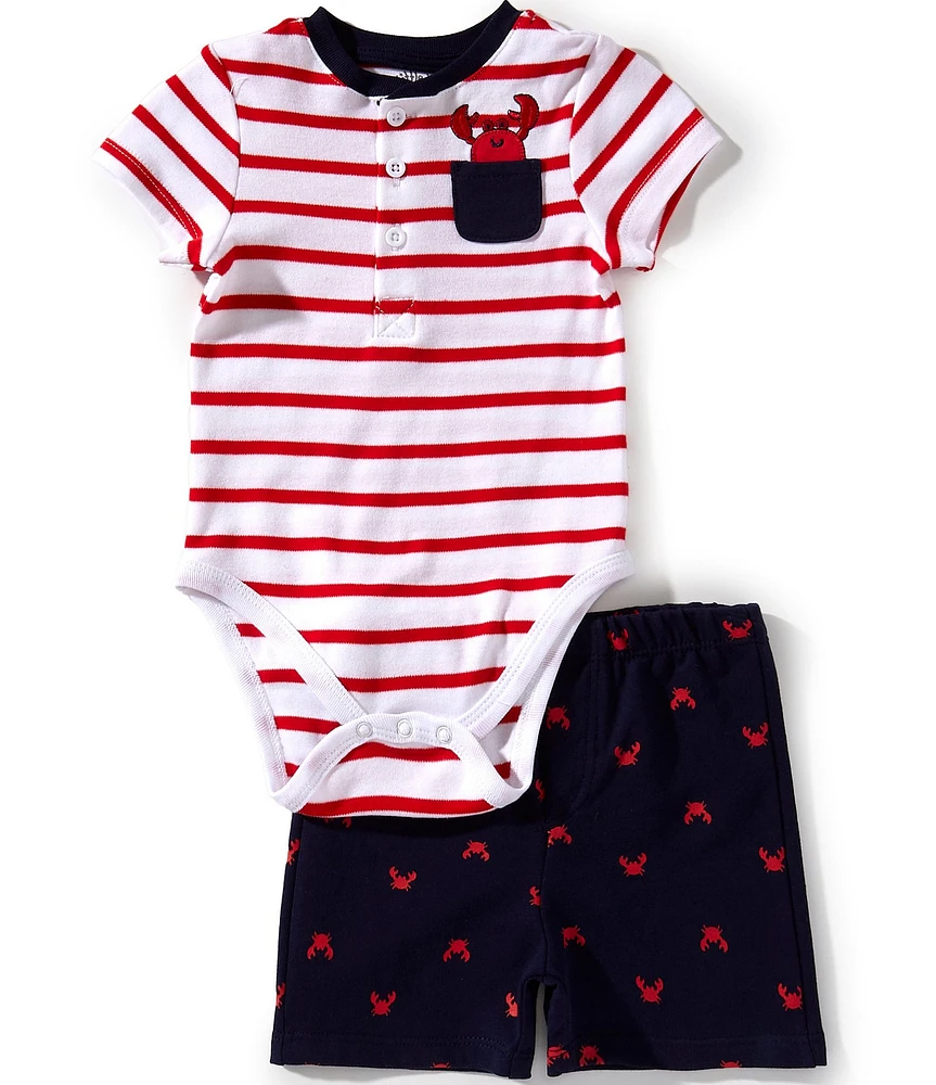 Little Me Baby Boys 3-12 Months Short-Sleeve Striped Crab-Applique Bodysuit & Crab-Pattern Shorts Set