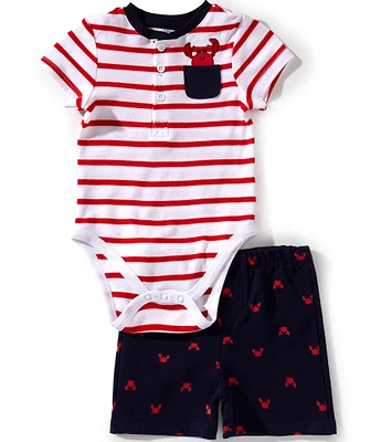 Little Me Baby Boys 3-12 Months Short-Sleeve Striped Crab-Applique Bodysuit & Crab-Pattern Shorts Set