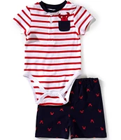 Little Me Baby Boys 3-12 Months Short-Sleeve Striped Crab-Applique Bodysuit & Crab-Pattern Shorts Set