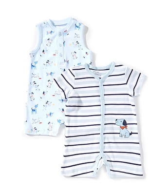 Little Me Baby Boys 3-12 Months Short-Sleeve Striped Puppy-Applique Shortall & Sleeveless Puppy-Printed Shortall Two-Pack