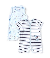 Little Me Baby Boys 3-12 Months Short-Sleeve Striped Puppy-Applique Shortall & Sleeveless Puppy-Printed Shortall Two-Pack