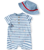 Little Me Baby Boys 3-12 Months Short Sleeve Striped/Baseball-Pattern Shortall