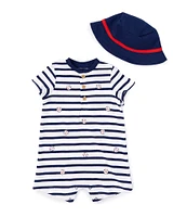 Little Me Baby Boys 3-12 Months Short Sleeve Striped/Baseball-Themed Shortalls