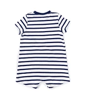 Little Me Baby Boys 3-12 Months Short Sleeve Striped/Baseball-Themed Shortalls