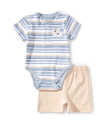 Little Me Baby Boys 3-12 Short Sleeve Striped/Puppy Applique Bodysuit & Solid Shorts Set