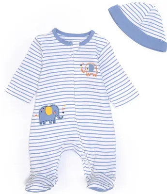 Little Me Baby Boys Newborn-9 Months Elephant Zip Footed Coverall & Hat Set