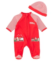 Little Me Baby Boys Newborn-9 Months Long-Sleeve Mixed-Media Train Footie Coverall