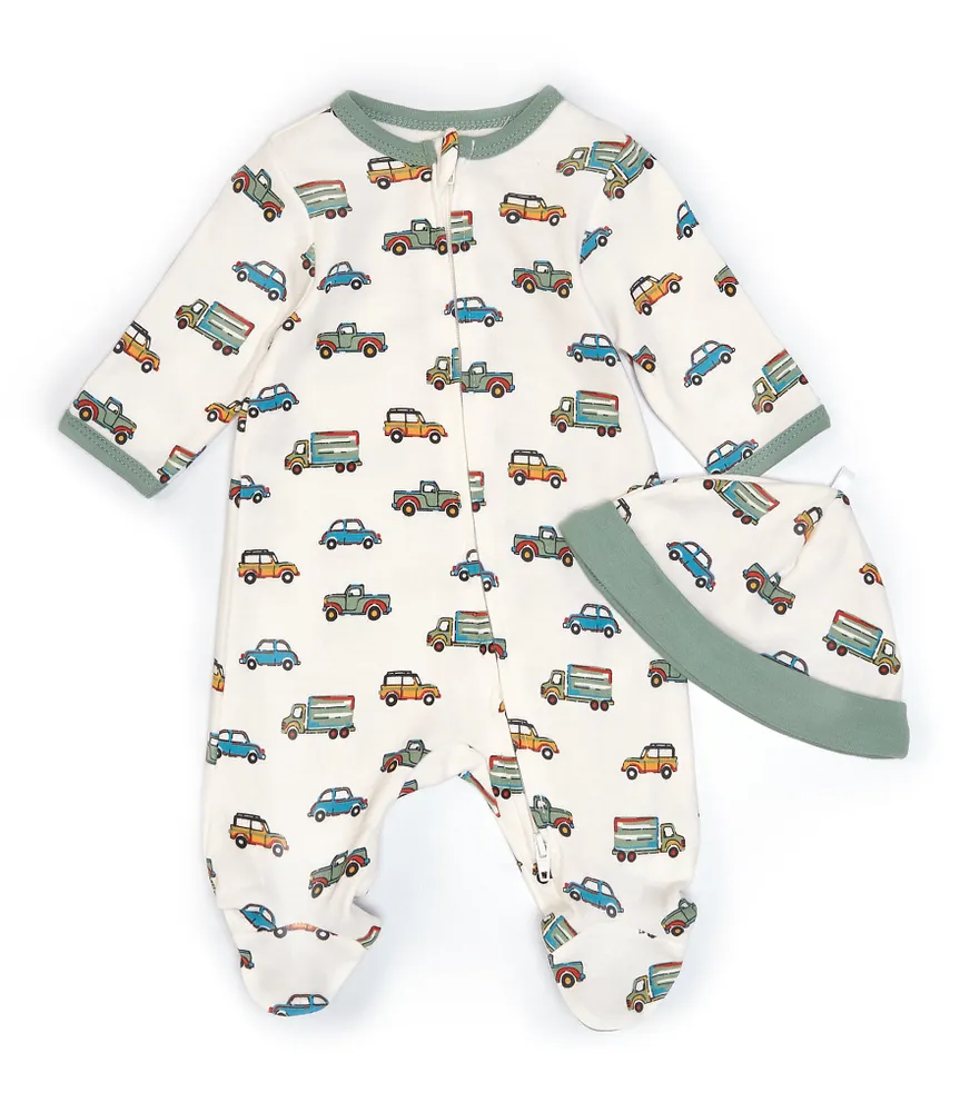 Little Me Baby Boys Newborn-9 Months On-The-Go Car Printed Footed Coverall & Hat Set