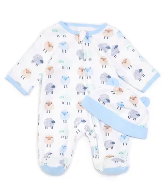 Little Me Baby Boys Preemie-9 Months Dotty Lamb Footie Coverall & Hat Set