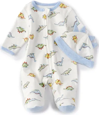 Little Me Baby Boys Preemie-9 Months Long-Sleeve Dinomite Footed Coverall & Hat Set