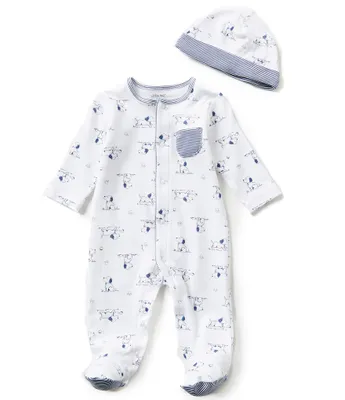 Little Me Baby Boys Preemie-9 Months Puppy Toile Printed Footie Coverall & Hat Set
