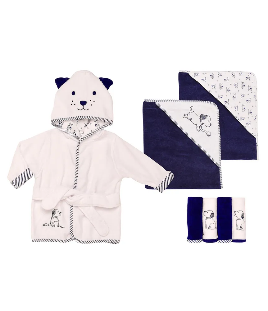 Little Me Baby Boys Newborn-9 Months Puppy Toile Hooded Bath Robe