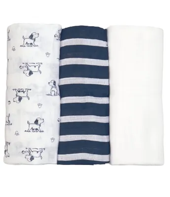 Little Me Baby Boys Puppy Toile Print Muslin Blanket Set