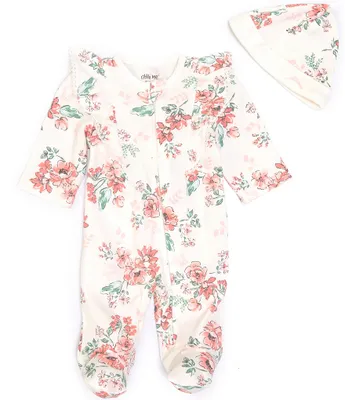 Little Me Baby Girl Preemie-9 Months Whimsical Floral Zipper Footie Coverall & Hat