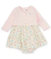 Little Me Baby Girls 12-24 Months Long Sleeve Butterfly Motif Cardigan & Flutter-Sleeve Garden-Floral Fit-And-Flare Dress Set