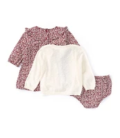 Little Me Baby Girls 12-24 Months Long-Sleeve Knit Cardigan & Long-Sleeve Floral-Printed Woven Shift Dress