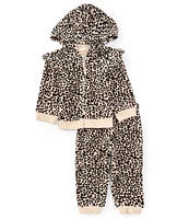 Little Me Baby Girls 12-24 Months Long Sleeve Leopard-Printed Hooded Fleece Jacket & Matching Fleece Jogger Pant Set