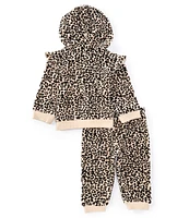 Little Me Baby Girls 12-24 Months Long Sleeve Leopard-Printed Hooded Fleece Jacket & Matching Fleece Jogger Pant Set