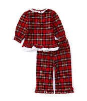 Little Me Baby Girls 12-24 Months Long Sleeve Plaid Pajama Top & Matching Pajama Pant Set