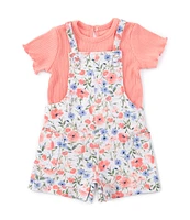 Little Me Baby Girls 12-24 Months Sleeveless Floral-Printed Knit Romper & Short-Sleeve Solid Rib-Knit T-Shirt Set