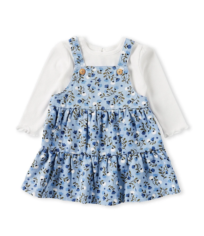 Little Me Baby Girls 12-24 Months Sleeveless Garden Floral-Printed Jumper Dress & Long Sleeve Solid Top Set