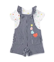 Little Me Baby Girls 12-24 Months Sleeveless Striped Heart Motif Knit Romper & Short-Sleeve Heart Printed T-Shirt Set