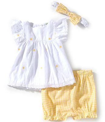 Little Me Baby Girls 3-12 Months Flutter-Sleeve Daisy-Patterned Textured Tunic & Solid Shorts Set