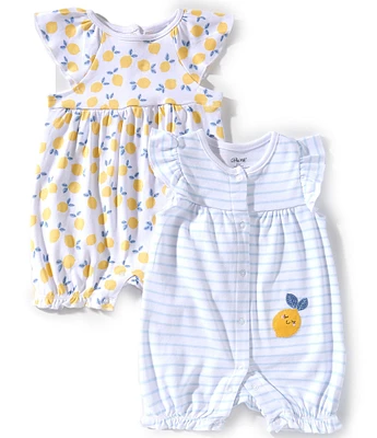 Little Me Baby Girls 3-12 Months Flutter-Sleeve Lemon-Printed Romper & Flutter-Sleeve Striped Romper Two-Pack