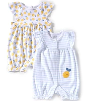 Little Me Baby Girls 3-12 Months Flutter-Sleeve Lemon-Printed Romper & Flutter-Sleeve Striped Romper Two-Pack