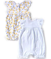 Little Me Baby Girls 3-12 Months Flutter-Sleeve Lemon-Printed Romper & Flutter-Sleeve Striped Romper Two-Pack