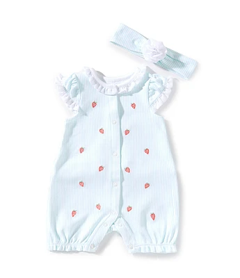 Little Me Baby Girls 3-12 Months Flutter-Sleeve Strawberry-Pattern Romper